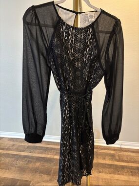 Elegant Black Lace Long-Sleeve Dress